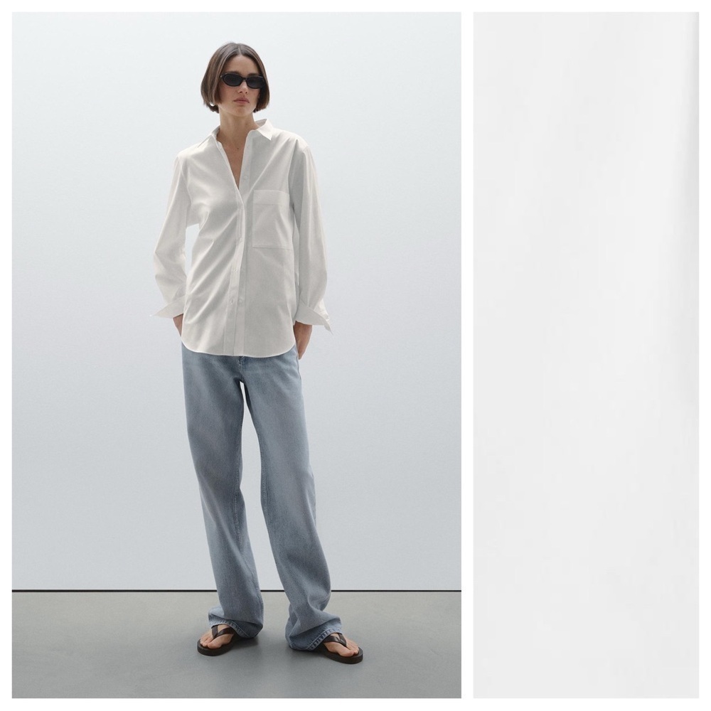 NWT. Massimo Dutti White Poplin Shirt with Pocket. Size M
